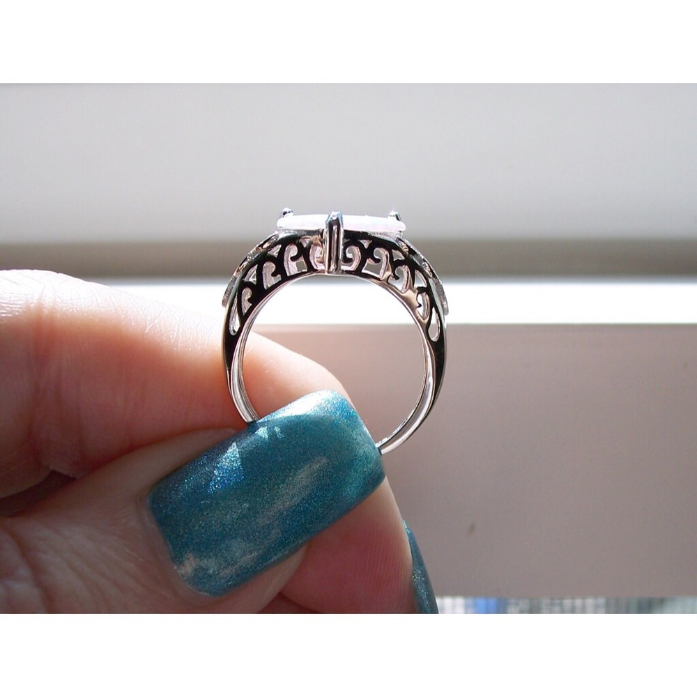 925 STERLING SILVER Lab Created White Fire Opal & CZ Ring - Picture 6 of 16